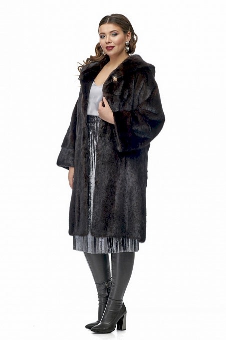 Шуба из норки 014/233К, темно-коричневый