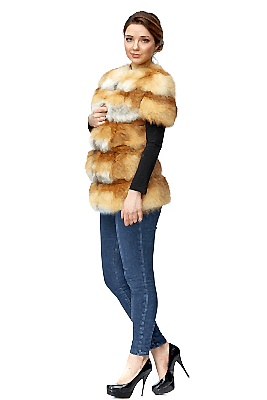 Фото товара Жилет лиса дикая (пояс замша) капюшон, рыжий