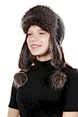 Фото товара Ушанка UWKKME001.004 енот кожа, Пепельно-черный/Синий