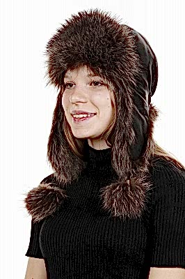 Фото товара Ушанка UWKKME001.003 енот кожа, Бежево-коричневый/Коричневый