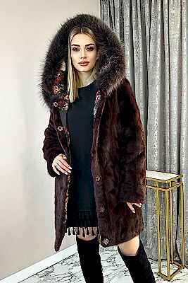 Фото товара Куртка норка V&G м NOVA  куски отд. песец, бордо